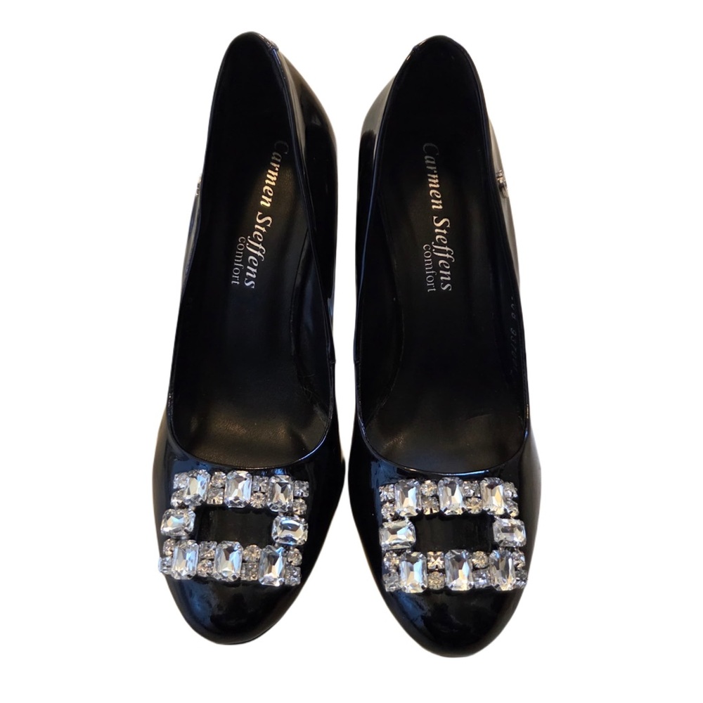 Carmen Steffens Black Embellished Diamanté Rhinestoned Buckle Women's Heels!